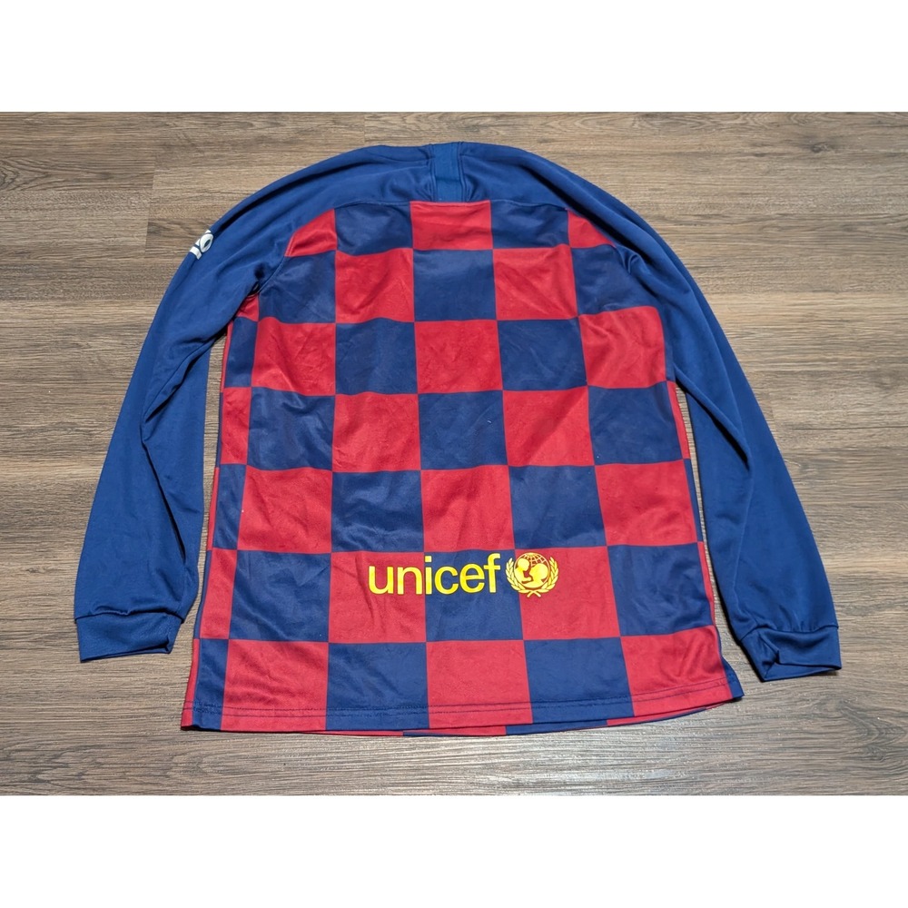 Nike FC Barcelona 2019-20 Home Jersey‎ Long Sleeve Rakuten Checkered Blue Red M - Picture 3 of 5